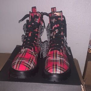 Betsey Johnson Red Plaid Ankle Boots
